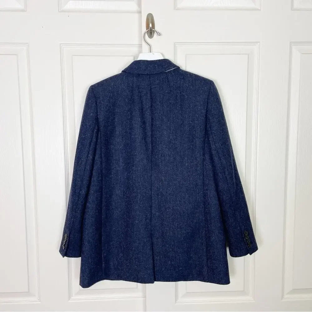 J. Crew Alfie Blue Herringbone Blazer English Wool Relaxed Modern Classic Sz 4